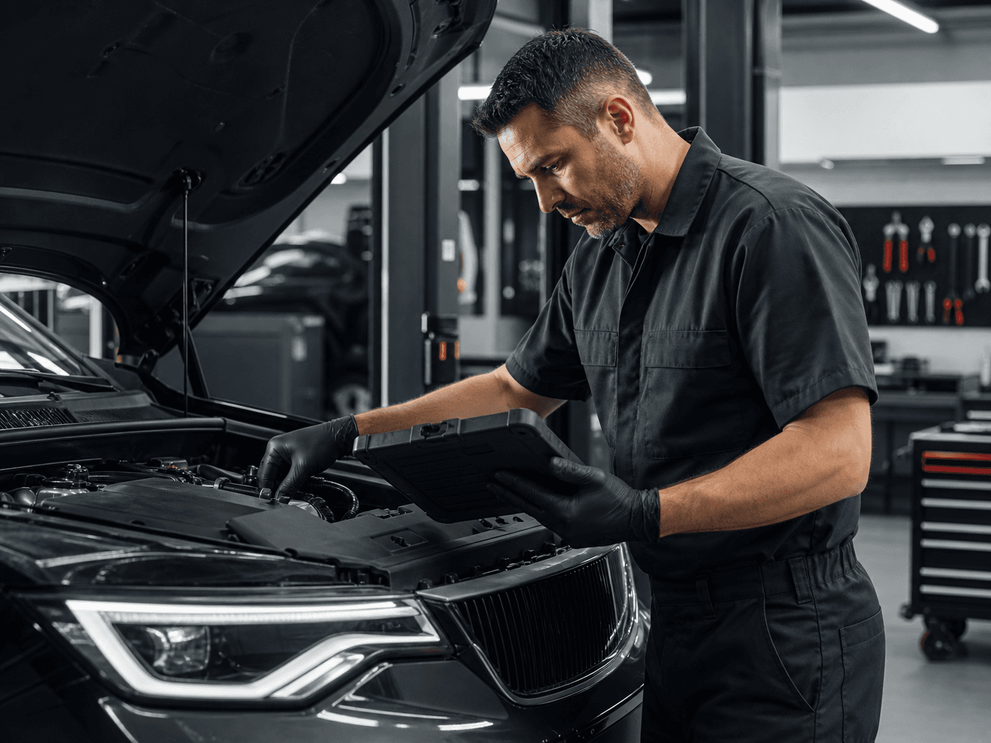 Diagnostic automobile dans un atelier premium
